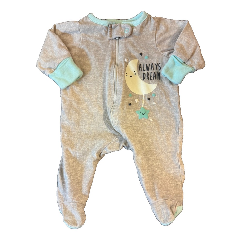 Gerber Sleeper Outfit Unisex Preemie Gray Good Zip Front Cotton Moon Star